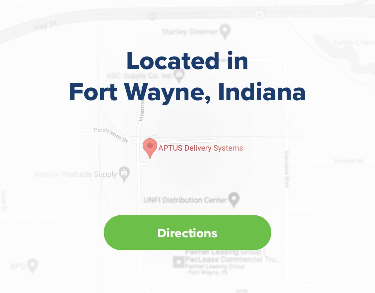 A map view of Fort Wayne Indiana, with a map point locating Aptus.