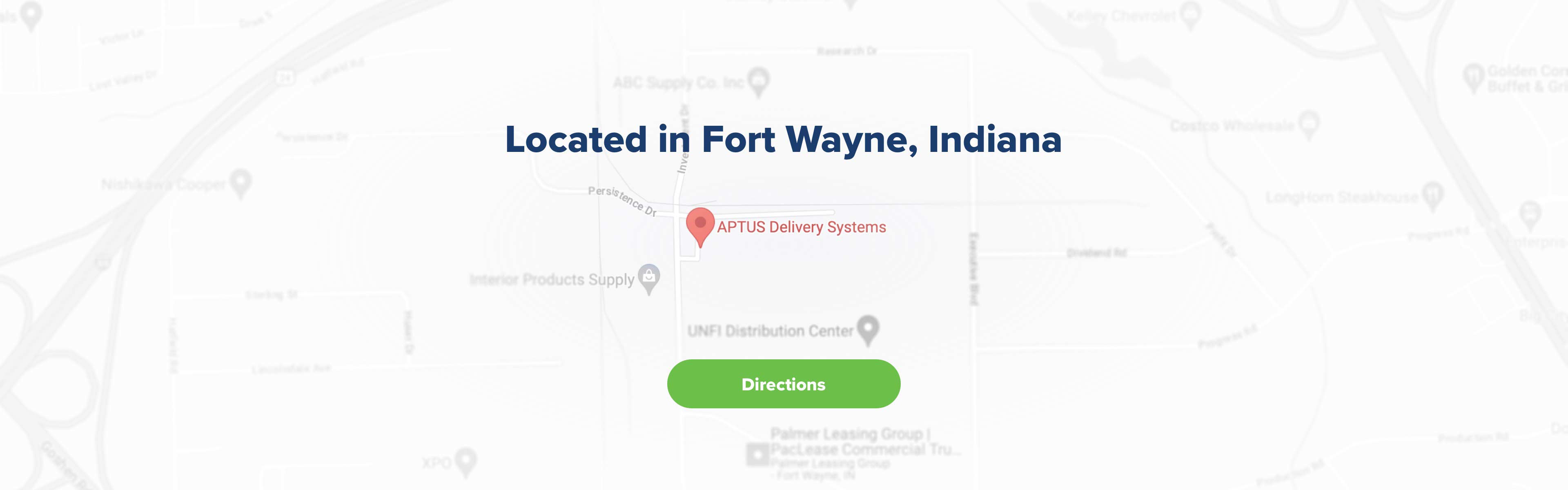 A map view of Fort Wayne Indiana, with a map point locating Aptus.