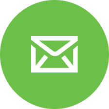A white line art image of an envelope in a light green circle.